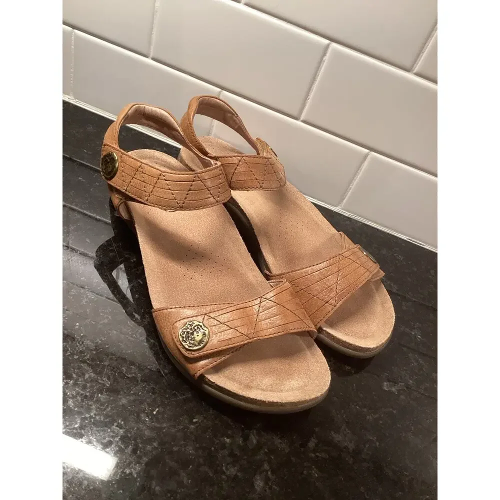 Taos Pioneer Women’s Leather Ankle Strap Slingback Sandals Brown Size 9 - Picture 2 of 10